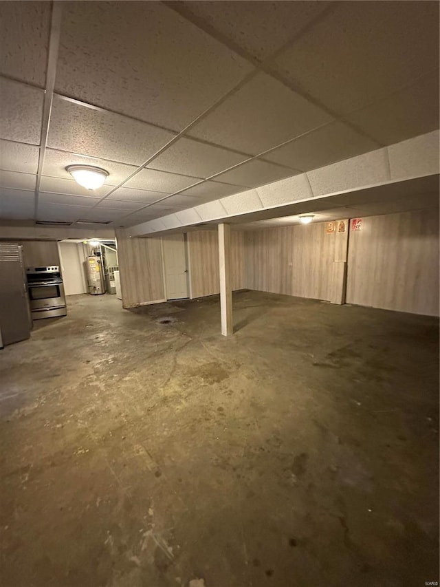 4828 Reavis Barracks Rd, Saint Louis, MO 63123 - finished basement with water heater and a drop ceiling