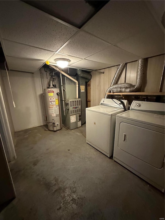 4828 Reavis Barracks Rd, Saint Louis, MO 63123 - finished below grade area with water heater, separate washer and dryer, heating unit, and a paneled ceiling
