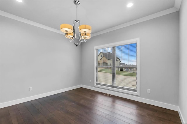1661 Helmsdale Cpe, Girardeau, MO 63701 - unfurnished room with a chandelier, dark wood-type flooring, baseboards, recessed lighting, and crown molding