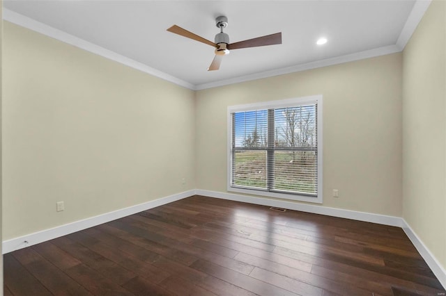 1661 Helmsdale Cpe, Girardeau, MO 63701 - spare room featuring dark wood-style floors, a ceiling fan, ornamental molding, baseboards, and recessed lighting