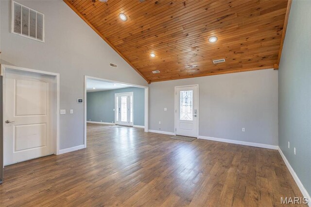 14178 E US Highway 60, Van Buren, MO 63965 - spare room with wooden ceiling, baseboards, wood finished floors, and high vaulted ceiling