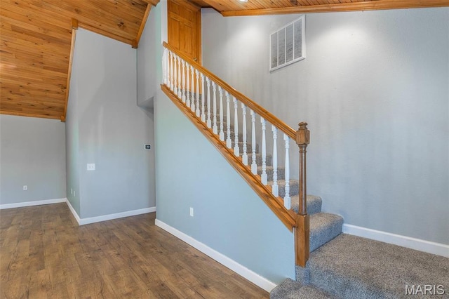 14178 E US Highway 60, Van Buren, MO 63965 - stairway with wood ceiling, baseboards, wood finished floors, and lofted ceiling