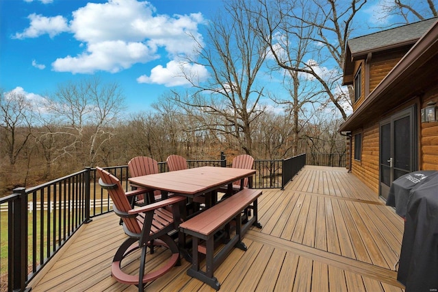 7467 Walshville Trl, Hillsboro, IL 62049 - wooden deck with outdoor dining space and a grill