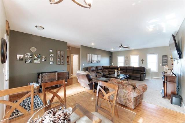 311 Dana Renee, Rolla, MO 65401 - living room with a ceiling fan, light wood finished floors, recessed lighting, and baseboards