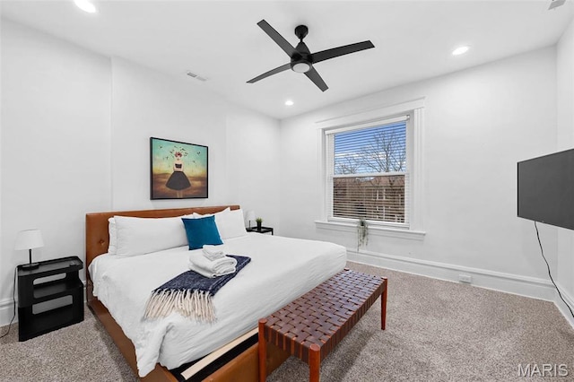 3223 Geyer Ave, Saint Louis, MO 63104 - bedroom with carpet floors, recessed lighting, baseboards, and a ceiling fan