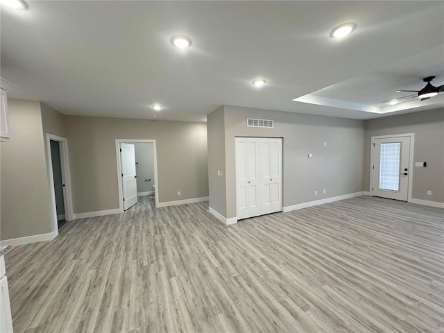 344 Rolling Knoll Rd, Washington, MO 63090 - below grade area with light wood-style flooring, baseboards, a ceiling fan, and recessed lighting