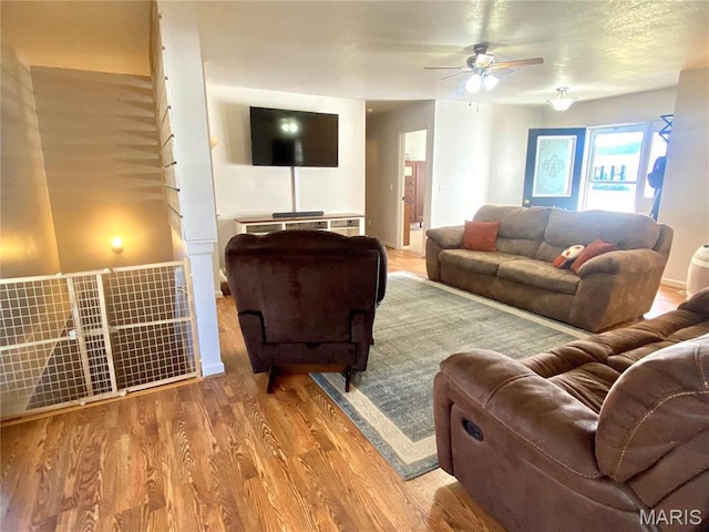 914 Pine St, Sikeston, MO 63801 - living room with wood finished floors and a ceiling fan