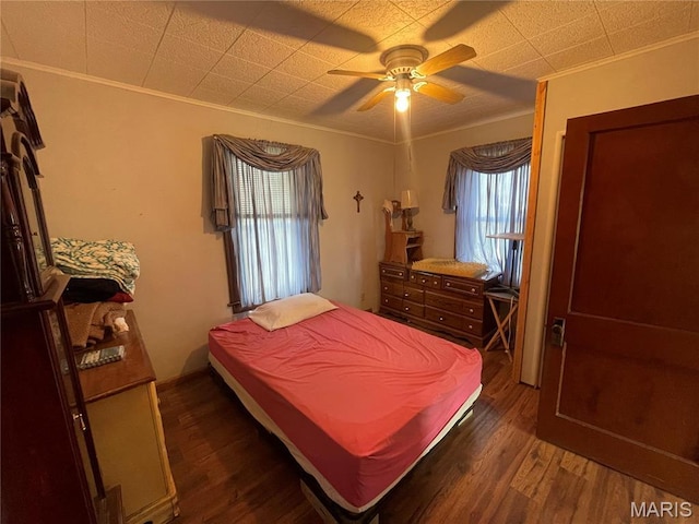 101 Cass St, Waterloo, IL 62298 - bedroom with wood finished floors, ornamental molding, and a ceiling fan