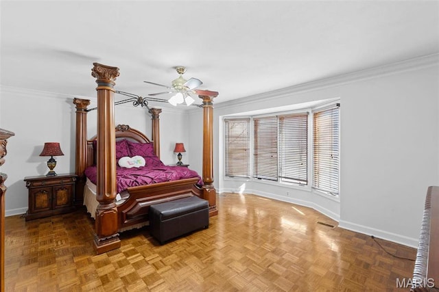 bedroom with baseboards and ornamental molding