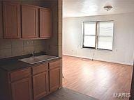 6817 Gravois Ave, Saint Louis, MO 63116 - bar area with dark wood finished floors, a sink, and backsplash