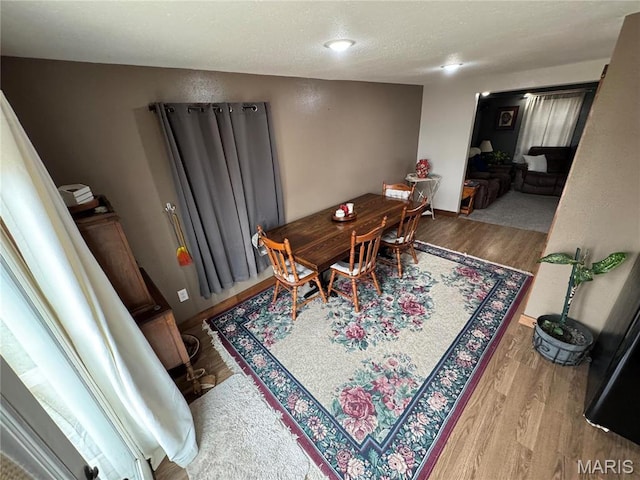 301 W Summer St, Monroe City, MO 63456 - dining space featuring wood finished floors and a textured ceiling