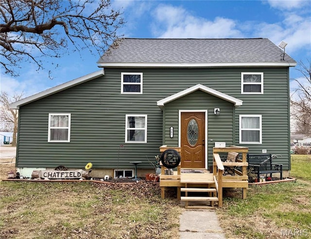 301 W Summer St, Monroe City, MO 63456 - view of front of house with a wooden deck and a shingled roof