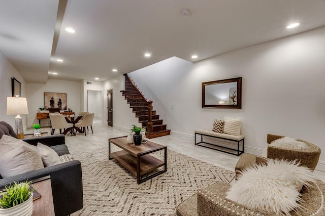 1029 Lami, Saint Louis, MO 63104 - living room with stairway, baseboards, and recessed lighting