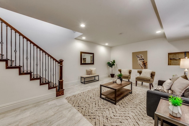 1029 Lami, Saint Louis, MO 63104 - living area featuring stairway, recessed lighting, and baseboards