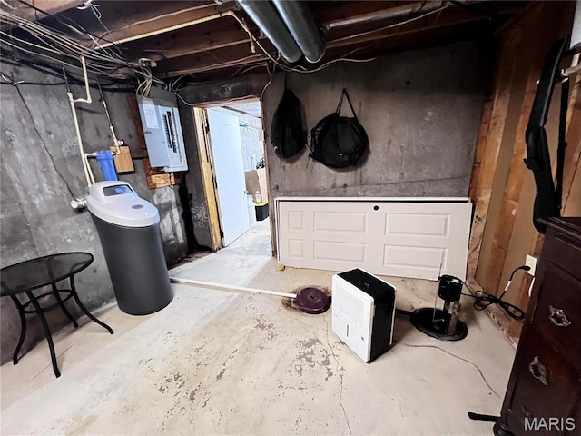 1034 Port Perry Dr, Perryville, MO 63775 - unfinished below grade area with electric panel and a water softener