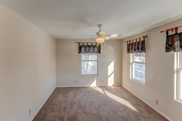 6866 Frandsen Rd, Alhambra, IL 62001 - unfurnished dining area with carpet flooring, ceiling fan, baseboards, and a textured ceiling