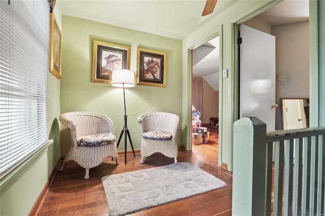10319 Cable Ave, Frontenac, MO 63131 - sitting room featuring wood finished floors, baseboards, and a ceiling fan