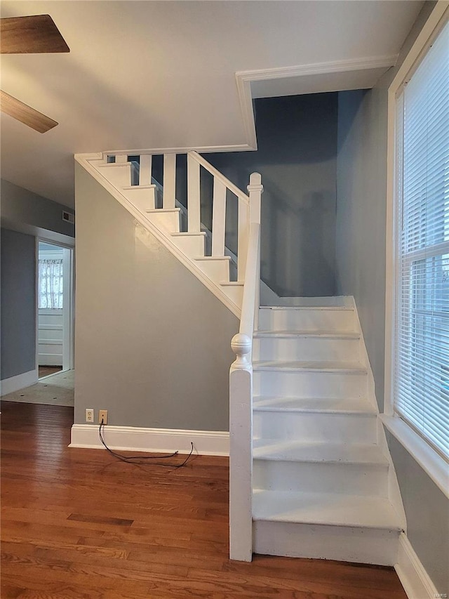 305 Macarthur St, Washington, MO 63090 - staircase featuring wood finished floors and baseboards