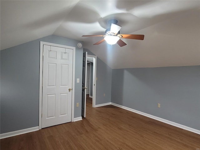 305 Macarthur St, Washington, MO 63090 - additional living space featuring ceiling fan, wood finished floors, lofted ceiling, and baseboards