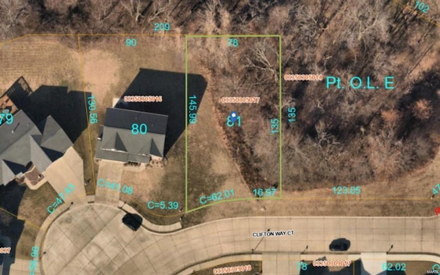 aerial view of property's location featuring property parcel outlined