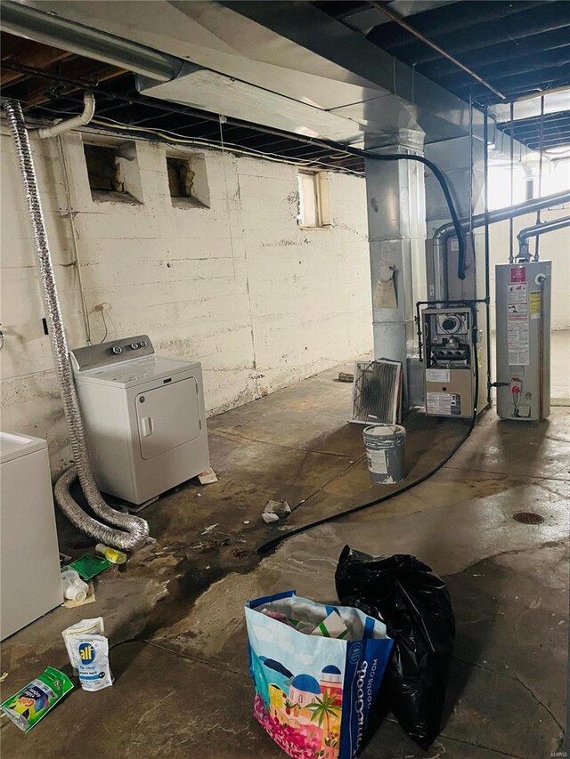 4926 W Florissant Ave, Saint Louis, MO 63115 - unfinished below grade area with water heater, independent washer and dryer, and heating unit