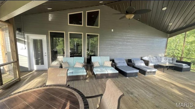 2358 Brown Rd, Van Buren, MO 63965 - wooden terrace featuring an outdoor hangout area and ceiling fan