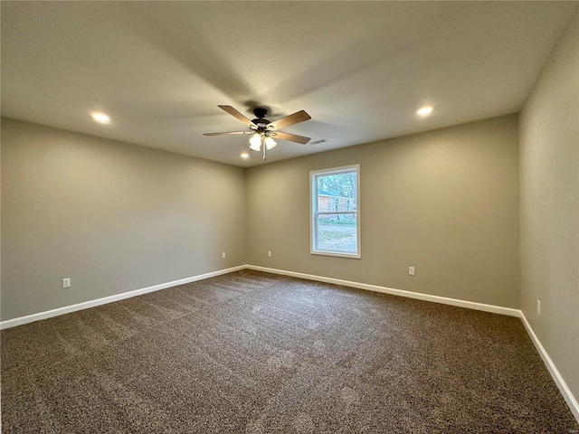 16 N Herren Ave, Ellsinore, MO 63937 - empty room with ceiling fan, dark colored carpet, baseboards, and recessed lighting