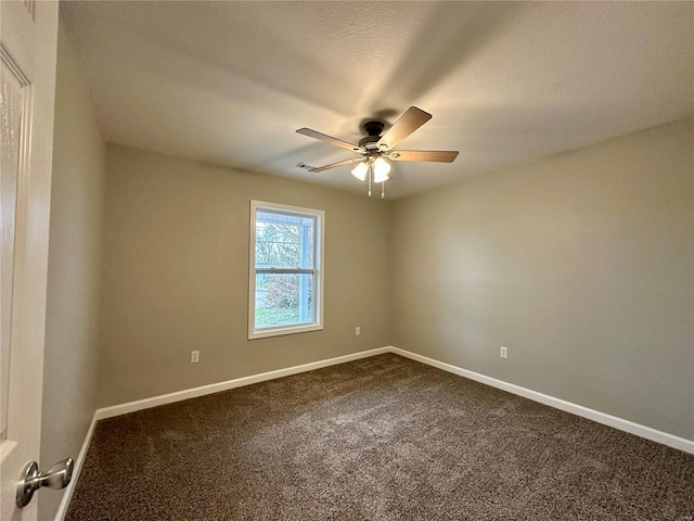 16 N Herren Ave, Ellsinore, MO 63937 - spare room with baseboards, dark colored carpet, and a ceiling fan