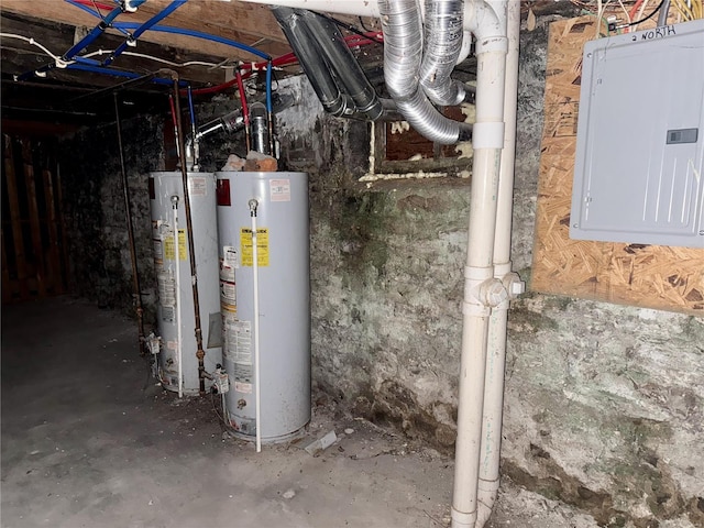utility room featuring water heater and electric panel