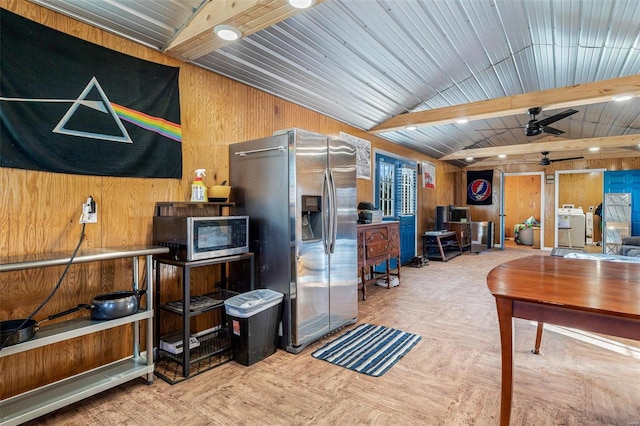 10751 State Route F, Farmington, MO 63640 - miscellaneous room featuring wood walls, lofted ceiling, and a ceiling fan