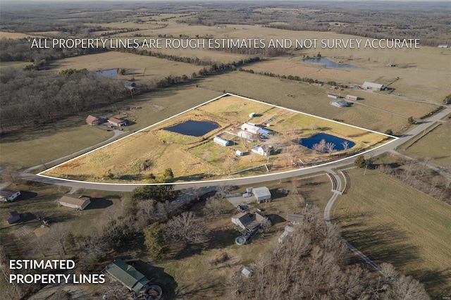 10751 State Route F, Farmington, MO 63640 - aerial view of property's location with property parcel outlined, rural landscape, and a nearby body of water