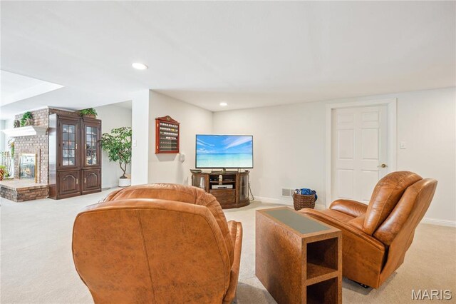 19385 Deer Pointe Estates Dr, Wildwood, MO 63038 - living area featuring light carpet, recessed lighting, and baseboards