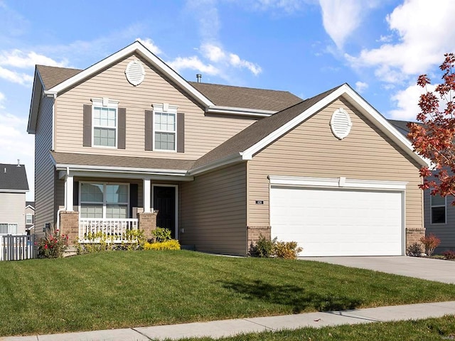 1015 Vardon Meadows Dr, Union, MO 63084 - view of front of home featuring brick siding, a porch, concrete driveway, a garage, and a front yard