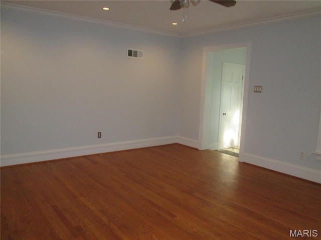 7939 Delmar Blvd Unit 1W, Saint Louis, MO 63130 - empty room with a ceiling fan, wood finished floors, baseboards, ornamental molding, and recessed lighting