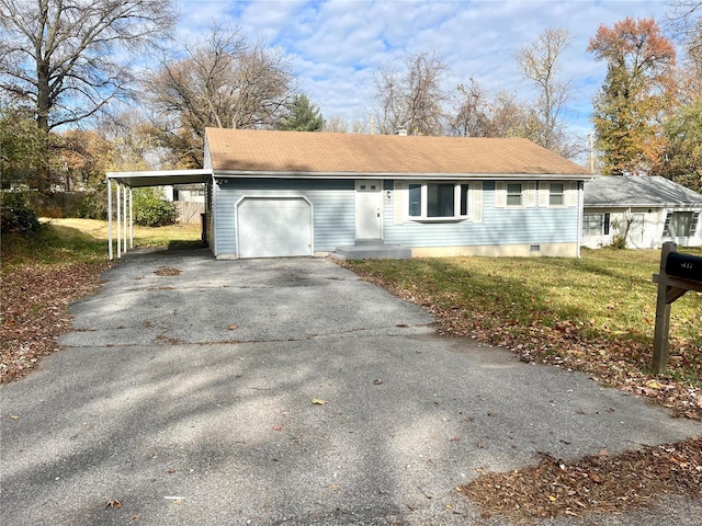 1117 Redman Blvd, Saint Louis, MO 63138 - ranch-style house featuring driveway, an attached garage, an attached carport, and a front lawn