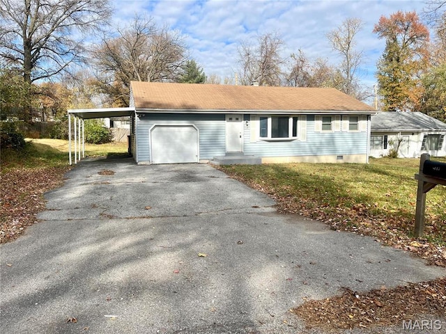 1117 Redman Blvd, Saint Louis, MO 63138 - ranch-style home featuring driveway, an attached garage, an attached carport, and a front lawn