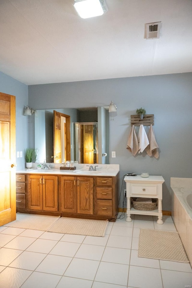 12332 Triple E Ln, Berger, MO 63014 - full bath with double vanity, a bathtub, tile patterned floors, and an enclosed shower
