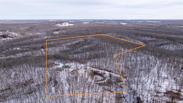 26380 Pebble Creek Dr, Warrenton, MO 63383 - snowy aerial view featuring property parcel outlined and a rural view