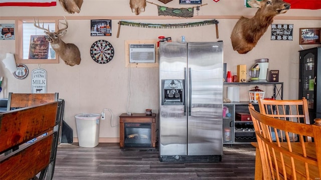 26380 Pebble Creek Dr, Warrenton, MO 63383 - kitchen with stainless steel refrigerator with ice dispenser, wood finished floors, and a wall mounted AC