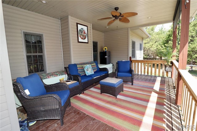 18921 Pleasant View Ln, Lebanon, MO 65536 - wooden terrace with a ceiling fan and outdoor lounge area
