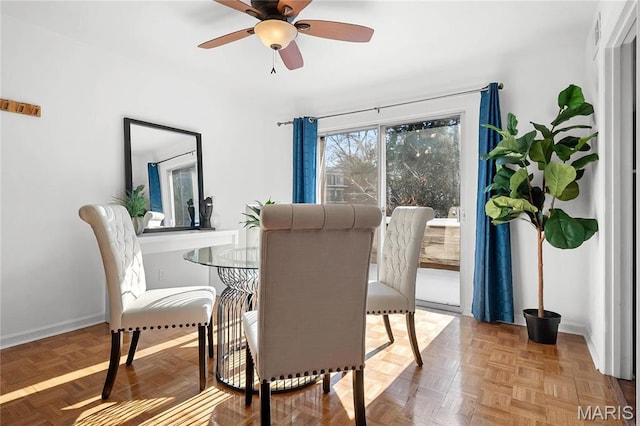 13453 Coliseum Dr Unit E, Chesterfield, MO 63017 - dining area featuring a ceiling fan and baseboards