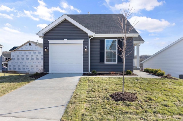 1036 Black Bear Dr, House Springs, MO 63051 - ranch-style home with a front lawn, an attached garage, driveway, and roof with shingles