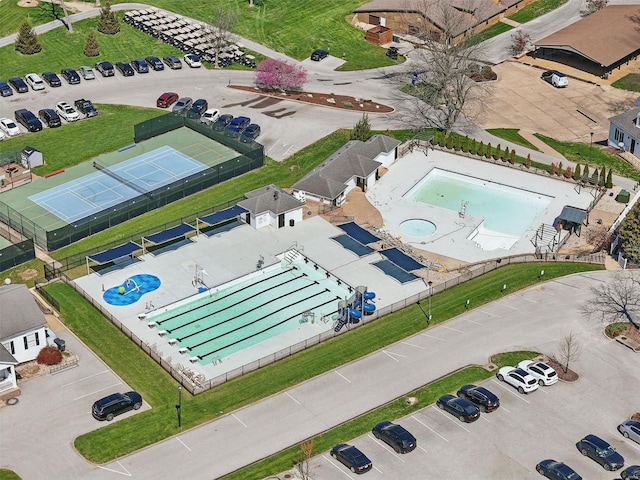 aerial view of a pool area