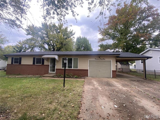 1445 Fairmeadows Ln, Saint Louis, MO 63138 - ranch-style house featuring brick siding, a garage, driveway, and an attached carport