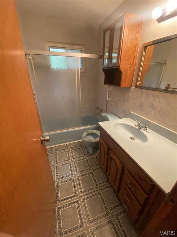 1445 Fairmeadows Ln, Saint Louis, MO 63138 - full bathroom with vanity, toilet, and enclosed tub / shower combo