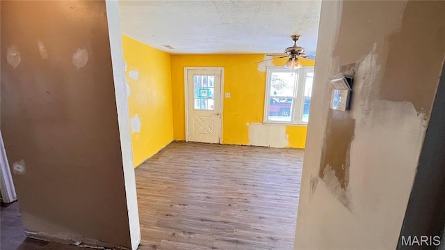 3222 W Tennyson Ave, Saint Louis, MO 63114 - foyer entrance featuring wood finished floors, a ceiling fan, and a textured ceiling
