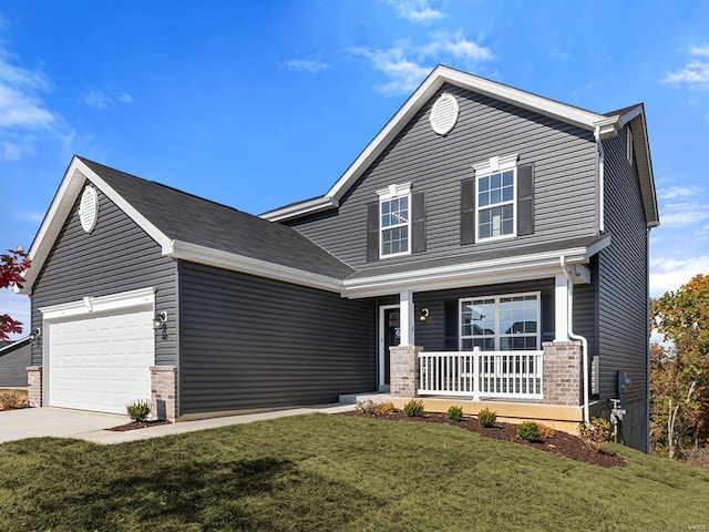 212 Westhaven Circle Dr, Wentzville, MO 63385 - view of front of property with covered porch, a garage, driveway, and a front lawn