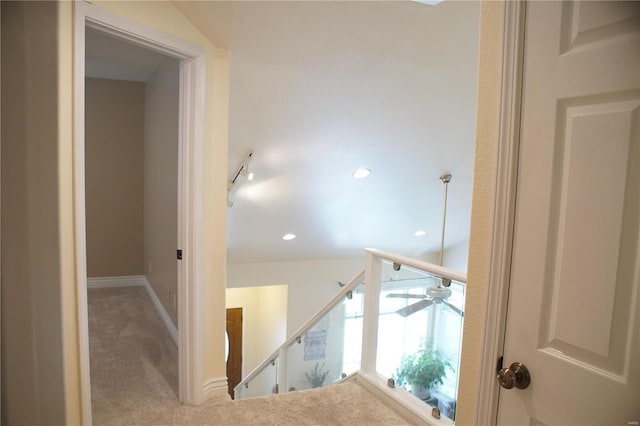 10 Anemone Rd, Lake Ozark, MO 65049 - corridor featuring an upstairs landing, carpet, baseboards, and recessed lighting
