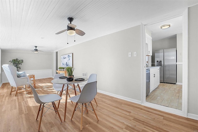 1100 Northdale Ave, Saint Louis, MO 63138 - dining room featuring light wood-style flooring, a ceiling fan, and baseboards