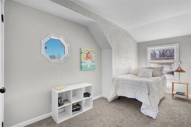 1100 Northdale Ave, Saint Louis, MO 63138 - bedroom with carpet floors, lofted ceiling, baseboards, and a textured wall